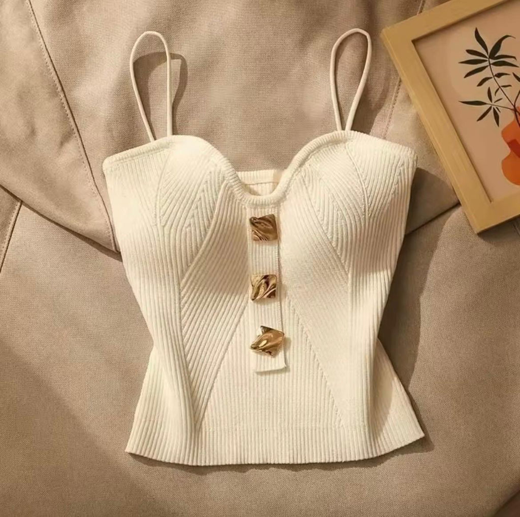 Top Corsetto in Maglia Costina – Bianco