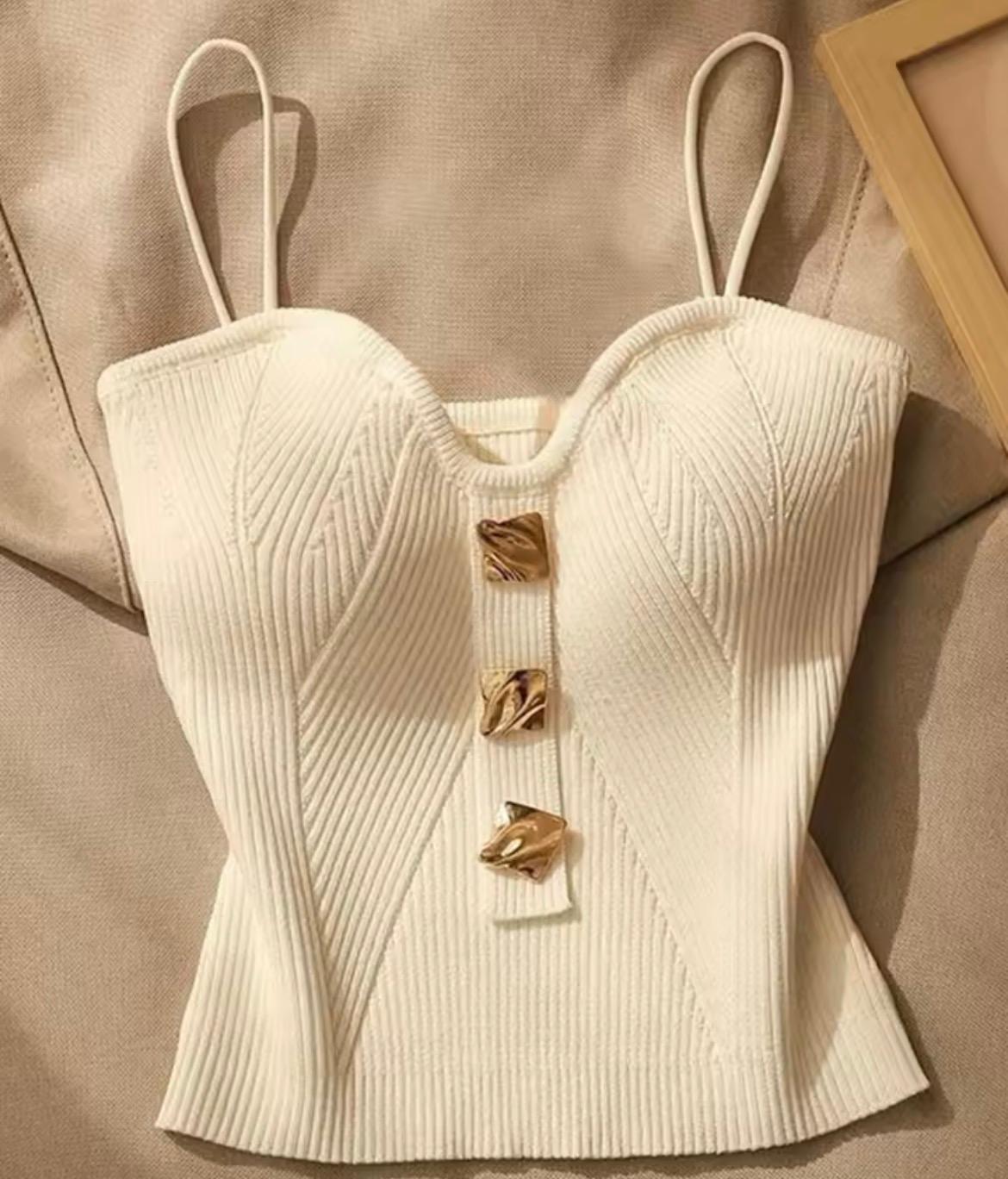 Top Corsetto in Maglia Costina – Bianco