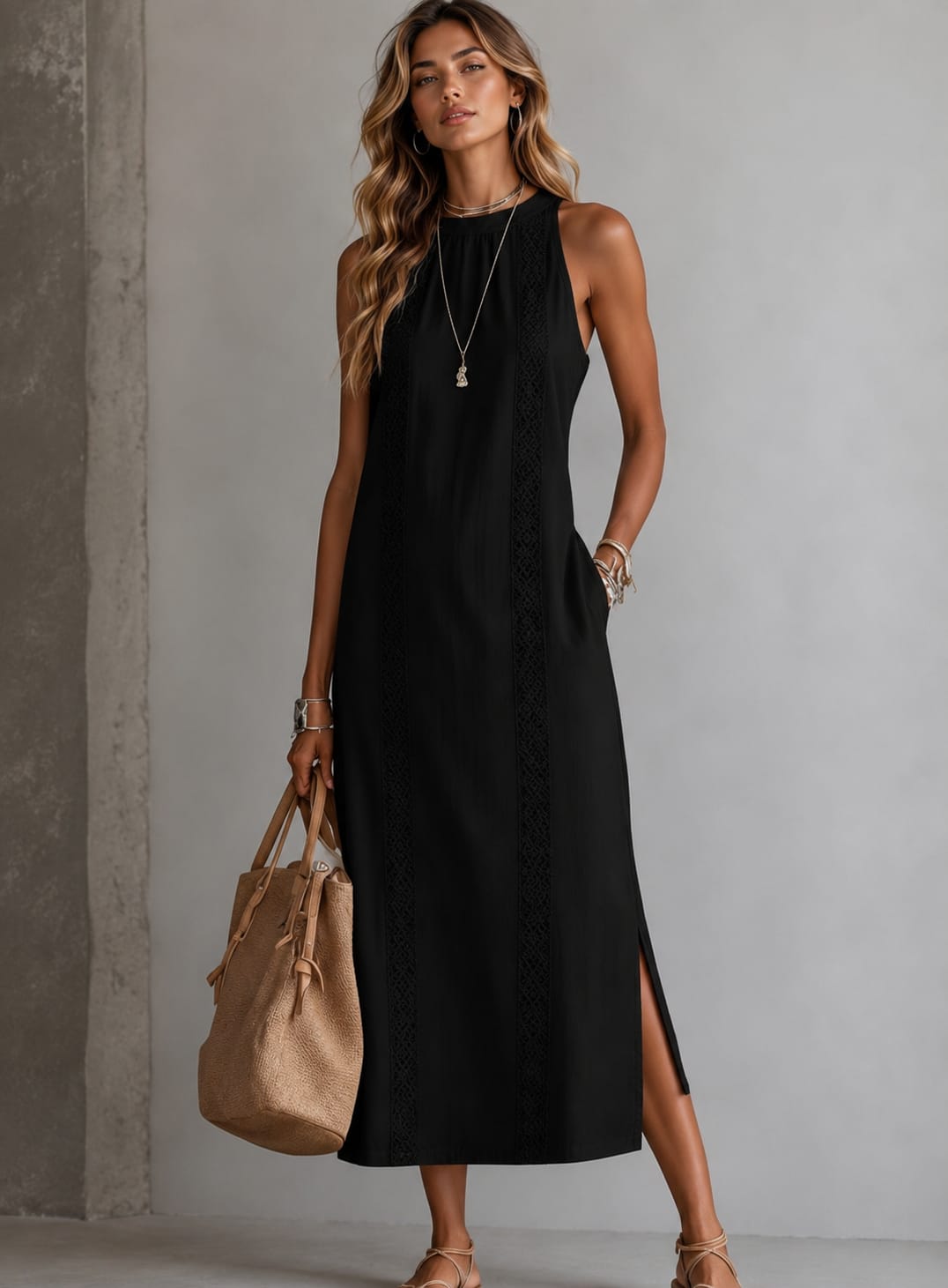 Vestito Maxi con Pizzo Nero – Abito Estivo Donna | My One Only Shop