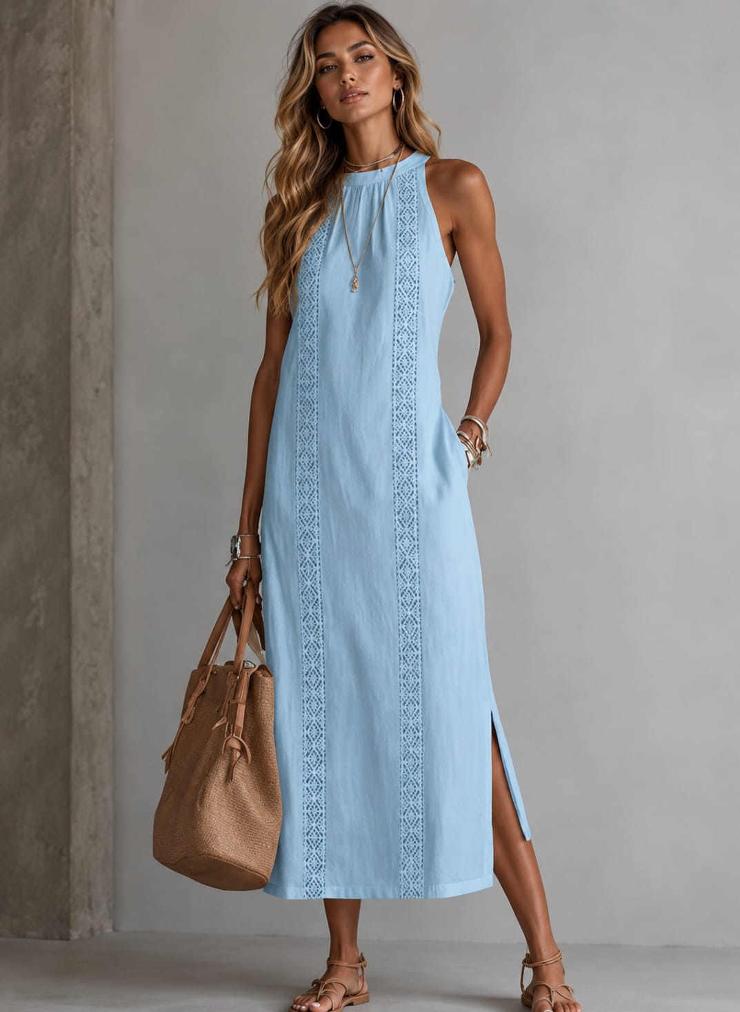 Vestito Maxi con Pizzo Turchese – Abito Estivo Donna | My One Only Shop